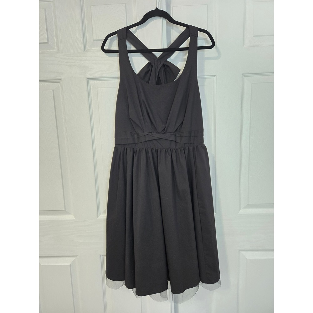 Torrid Black Fit and Flare Dress 14 Sleeveless Bow Back Tulle Hem Square Neck